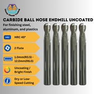 Carbide Ball Nose Endmill 2F Uncoated Size 1.0(R0.5)–12.0(R6) for HRC45 Material Cutting