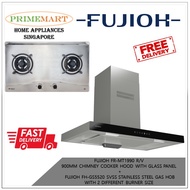 FUJIOH FR-MT1990 900MM CHIMNEY COOKER HOOD WITH GLASS PANEL+FH-GS6520 STIANLESS STEEL GAS HOB W/2 DIFFERENT BURNER SIZE