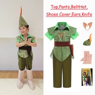 เด็ก Peter pan Cosplay Costume เสื้อผ้าคลุมด้วยผ้า เด็กชาย ปาร์ตี้แฟนซีฮาโลวีนแต่งตัว อุปกรณ์
