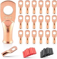 RED WOLF 6 AWG 5/16"(M8) 20 Pcs Wire Lugs Ring Terminal Connectors Ends, 6 Gauge Battery Cable Coppe