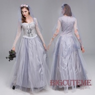 []-Women Halloween Dead Bride Costume Ghost Corpse Bride Corset Dress and Veil Floral Headband Outfi