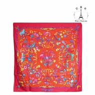 【巴黎站二手名牌專賣店】＊現貨＊HERMES 愛馬仕 真品＊橘紅色中式古典花鳥紋90x90絲巾 方巾