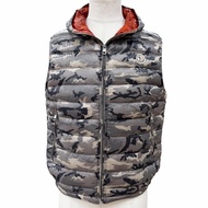 狀況極佳 ▼ MONCLER PATRICK 迷彩圖案連帽拉鍊羽絨背心，帶標誌貼片，灰色，2 碼，國產正品，男款。