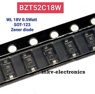 (10ตัว) BZT52C18W  18V 0.5Watt SMD ZENER DIODE ตัวถังSOD-123