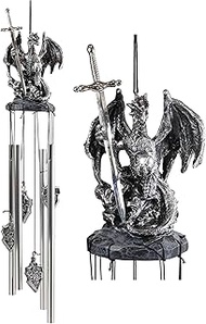 Ebros Gift Medieval Silver Dragon Holding Excalibur Sword and Orb Figurine Crown Top Resonant Wind C
