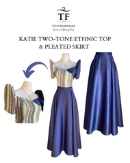 Modern Filipiniana Katie Ethnic Top and pleated Skirt Navy Blue