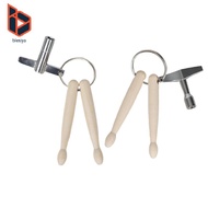 [Blesiya] Multifunctional Wooden Drumstick Keychain with Drum Tuning Key Portable Drum Accessories f