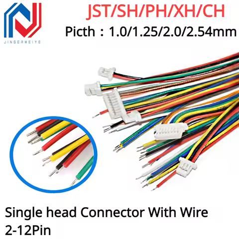 10Pcs/lot 1.0 1.25 2.0 2.54mm JST/PH/XH/CH 1.0MM 1.25MM 2.0MM 2.54MM Single head Connector With Wire