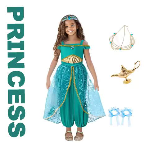 Halloween Costume Aladdin Same Style Clothes Princess Jasmine Shiny Gem set + Headdress Girl Perform