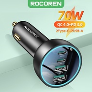 Rocoren 70W 4 in 1 Car Charger USB Type C QC4.0 PD3.0 Super Fast Charging Car Quick Charger Adapter 