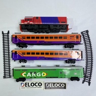 Indonesian Train Toy Circuit Package, cc 201 Perumka Locomotive, 2 era Perumka Economy Carriages, 1 