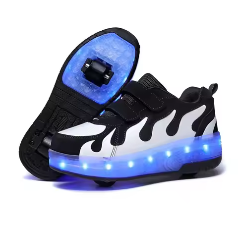 Double Row Roller Power Walking Shoes LED Light Rollerblade Glowing Footwear Unisex Two Wheel Skates