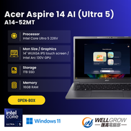 Acer Aspire 14 AI | A14-52MT | Ultra 5 | 16 GB | 1 TB SSD | Win 11 (平行進口 | 開箱機 | 觸控螢幕筆記型電腦)