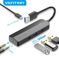 Vention USB Hub 3.0 Mix Sound Card with Power Supply 3 Ports High Speed 5Gbps Multiple HUB Splitter 