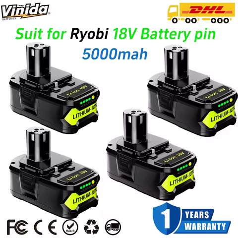 VINIDA P108 5.0Ah 1/2/4Pack 18V ONE+ Lithium-ion Battery Replace for Ryobi P104 P105 P106 P107 Cordl
