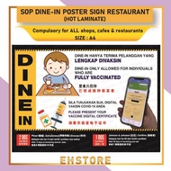 Dine in SOP Poster sign Restaurant & Quantity of staff fully vaccinated / Notis SOP terbaru dine-in.