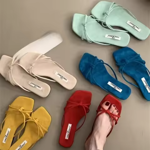 Summer new style women's casual French low heel simple square head anti-slip fashion havaianas flip-