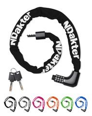 NDakter Bike Lock,Bike Chain Lock with 2 Ways to Unlock,4 Digit Combination Heavy Duty Anti-Theft Bi