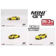 (Premium rubber wheels) MINI GT model car (No497) Porsche 911 Turbo S Racing Yellow