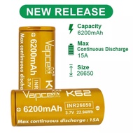 Vapcell K62 26650 6200mah 15A 3.7V Li-ion Rechargeable Battery