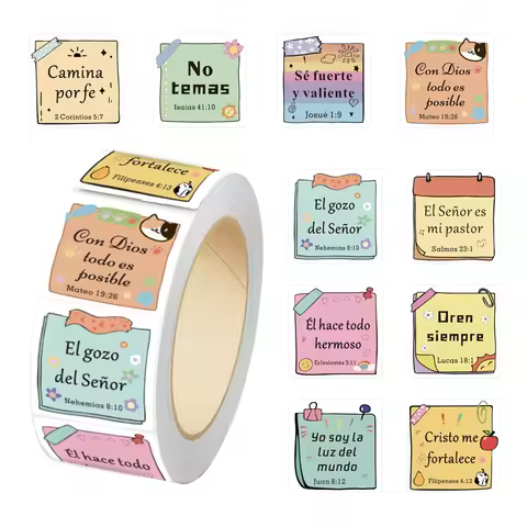 500 Pcs Spanish Bible Verse Stickers Roll, Inspirational Faith Scripture Labels for Packaging, Gift 