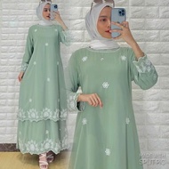 GAMIS MELAYU MALAYSIA BORDIR 2 TINGKAT SOLDER MOTIF BUNGA MEWAH