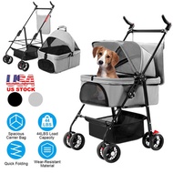 4 Wheels Pet Stroller Foldable Carrier Strolling Cart Travel Jogger Pet Stroller with Removable Line