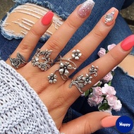 HS 4 Pcs/ Set Unique Flower Leaf Shaped Carving Alloy Knuckle Ring/ Ladies Elegant Hollow Vine Entan