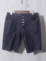 Quần Jeans Denim Five-Five Washed Indigo Black Blue Cuff Elastic Waist Button Closure Loose Fit No W