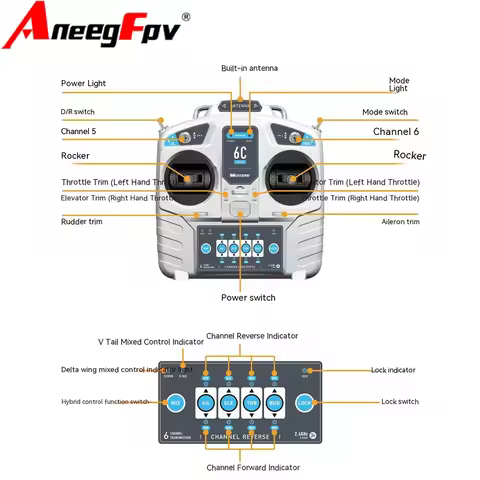 MicroZone MC6C Mini V2 2.4G 6CH Controller Transmitter w/ Receiver Radio System For RC Airplane Dron