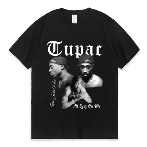 Fashion Rapper Tupac 2pac Cartoon Top Harajuku print ladies T-shirt casual basics O-collar T shirt s
