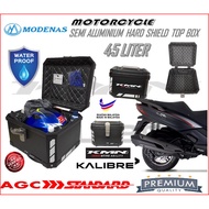 MODENAS SEMI ALUMINIUM WATERPPROOF TOP BOX 45LITER MOTORCYCLE HARD SHIELD TOP CASE KMN KALIBRE HIGH QUALITY