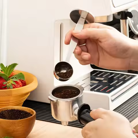 Stainless Steel Press Type Coffee Measuring Spoon Vertical 2-in-1 Coffee Spoon Powder Press Machine 