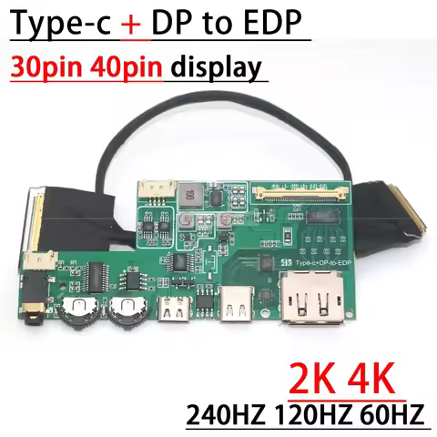 2K 4K Type-c + DP To EDP Driver Board 30PIN 40PIN Portable Display LCD Projection Screen 240HZ 120HZ
