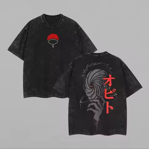 2026 new Oversized Naruto Obito Uchiha Summer T-Shirt, Vintage Washed Anime Graphic Streetwear for M