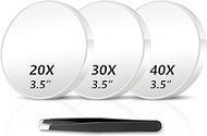 Magnifying Mirror 20X&30X&40X 3 Packs with Tweezer and Suction Cups Set, 3.5 Inches Compact Travel M