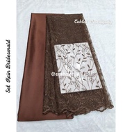 Set Kain Bridesmaid Coklat Mahogany Songket Satin - Bahan Kain Brokat Brukat Meteran Mewah warna Cok