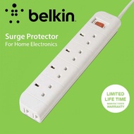 Original BELKIN F9E410SA2M 4 Plug Extension Socket Tel Port Lightning Surge Protector 2 Meter