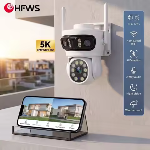 HFWVISION 9MP Wifi Camera Auto Tracking Three Screens 5X Digital Zoom PTZ Security Protection CCTV S