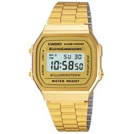 【柒號本舖】CASIO 卡西歐多時區鬧鈴電子鋼帶錶-金 # A168WG-9W (台灣公司貨)