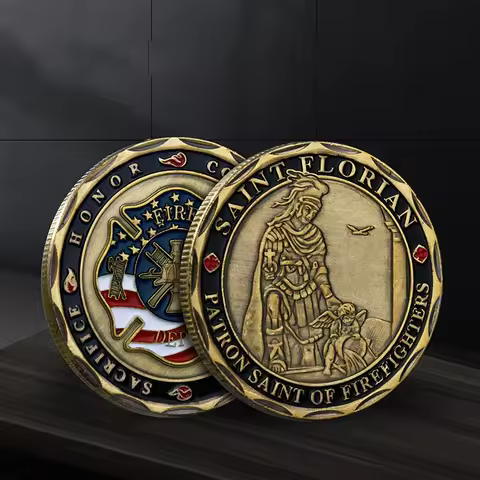 Firefighter Guardian Commemorative Coin San Florian American Bronze Plated Gold Coin Collection