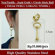 NON-Piercing Earrings - Gold Clip + Circle Stick Ball