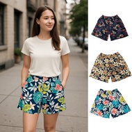 【PLUS SIZE FLOWER SHORT PANTS 501】Women Short Pants Free Size Waist 28-44 Inch Silk Cold Elastic Flo
