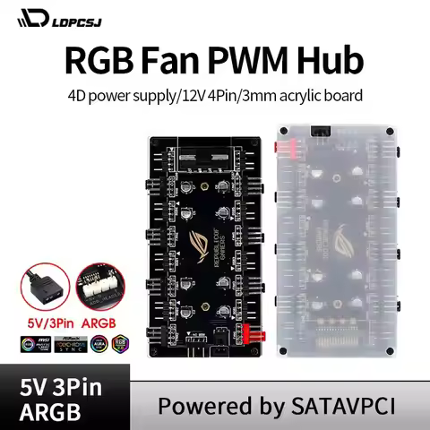5V/3 Pin ARGB 4 Pin Fan PWM HUB 1 To 8 Multi Way Splitter for PC Motherboard LED Strip Light Control