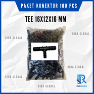 PAKET KONEKTOR 100 PCS - Sambungan Selang Aerator Uniring Konektor Tee Reducer 16x12x16 mm
