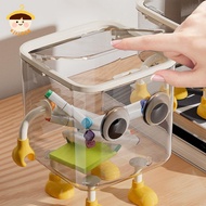 〔8C05〕 Cute Transparent Desktop Small Trash Can Office High-value Covered Storage Waste Paper Basket