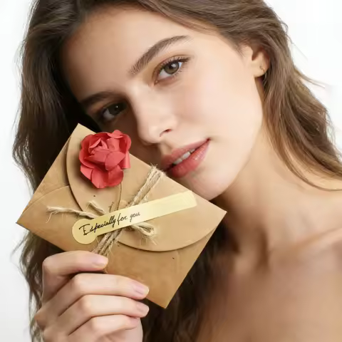 5pcs DIY Cute Vintage Envelopes with Silk Flower Decoration Elegant Paper Envelopes for Greeting Car