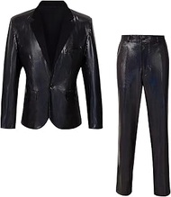 Men's 70s disco suit 2 piece set shiny slim fitting party outfit sequin jacket