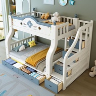 [🔥Free Delivery🚚🔥]Bed Frame Solid Wood Bed Children's Bed Bunk Bed Upper and Lower Bunk Height-Adjustable Bed with Drawer with Mattress with Bookshelf Storage Bed Single/Queen/King Bed