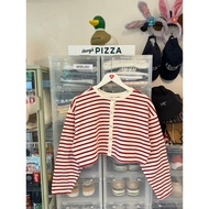 Red & White Striped Cropped Cardigan